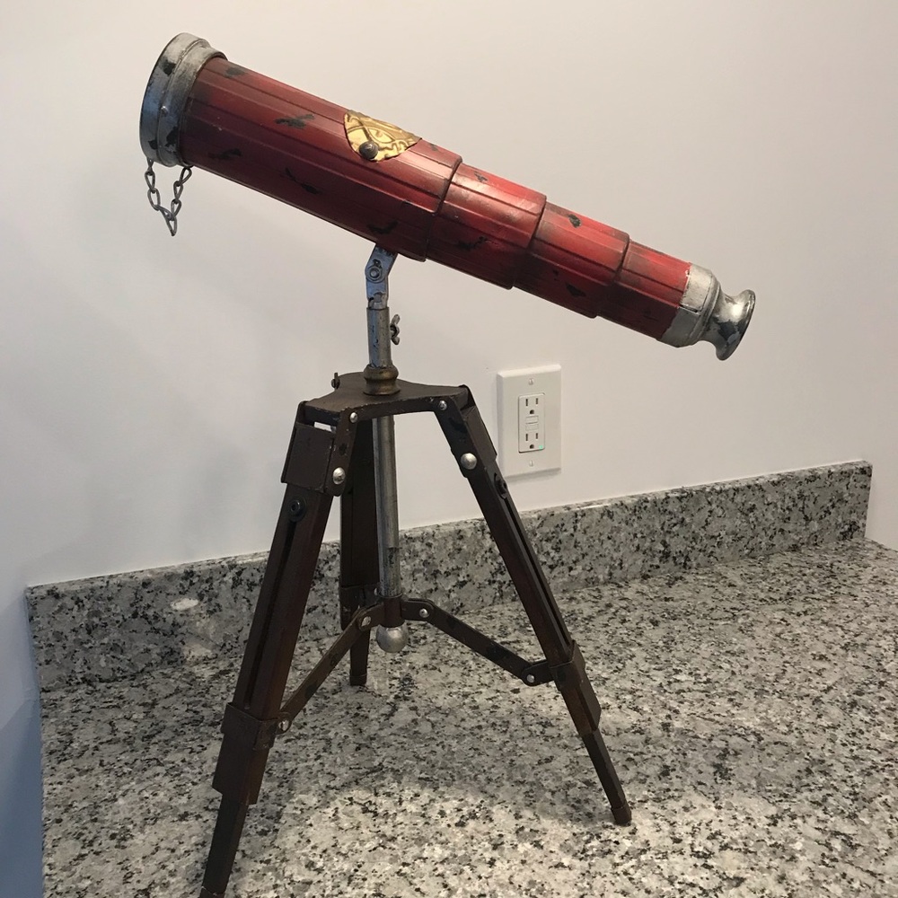 Vintage-Style Red Decorative Telescope on Tripod